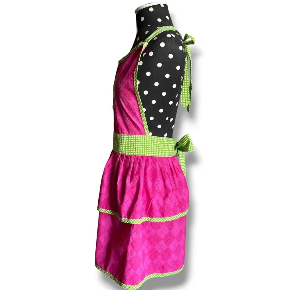 Design Golf Princess Pink Argyle Cotton Apron Green Polka Dot Ruffle Embroidered